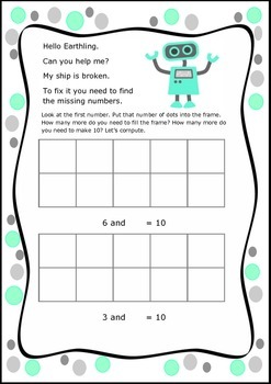 Preview of Robot Maths - Adding Numbers to Make 10 Using Tens Frame