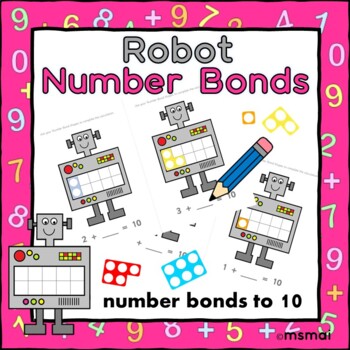 Preview of Robot Number Bonds to 10 Worksheets with cut & stick Numicon shapes