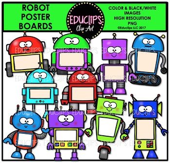 Preview of Robot Poster Boards Clip Art Bundle {Educlips Clipart}