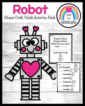 Preview of Robot Shape Craft Valentine's Day Love Activity: Counting, Graphing, Comparing