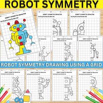 Preview of Robot Symmetry Drawing Using a Grid, Worksheets 100% Printable.