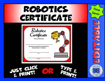 Preview of Robotics Certificate - Editable - Robot Arm & Trophy