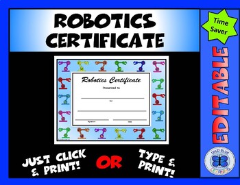 Preview of Robotics Certificate - Editable - Robot Arms