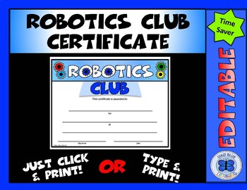 Preview of Robotics Club Certificate - Editable