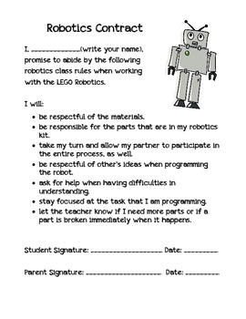 Preview of Robotics Contract for All Types of LEGO Robotics