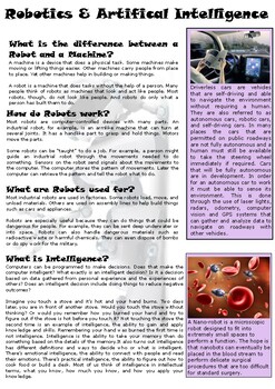 Preview of Robotics and Artificial Intelligence - STEAM reading handout
