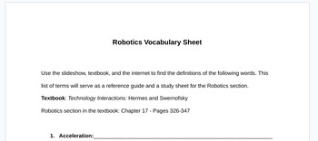 Preview of Robotics Vocabulary Sheet