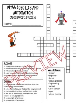 Robotics and Automation Vocabulary Crossword Puzzle by Science #39 n #39 Stuff