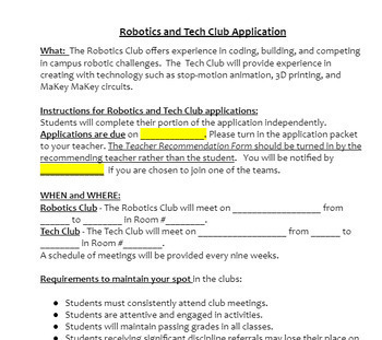 Preview of Robotics and Tech Club Application