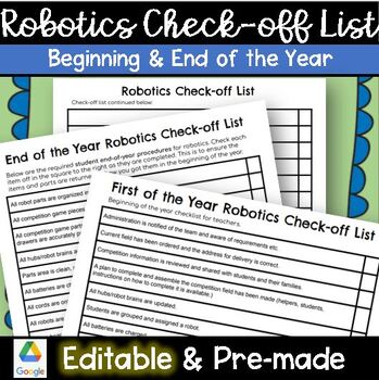 Preview of Robotics end of the year check off sheet organizer FLL VEX LEGO team club team