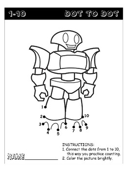 Robot dot to dot  Free Printable Coloring Pages