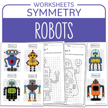 Preview of Robots Symmetry Back to School End of year Activity Math Centers Bulletin Board