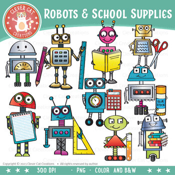 Preview of Robots with School Supplies Clipart