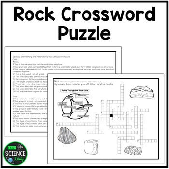 Rock Crossword Puzzle: Rock Cycle Igneous Sedimentary and
