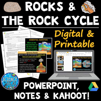 Preview of Rock Cycle PowerPoint with Student Notes, Questions, and Kahoot