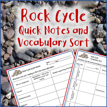 Preview of Rock Cycle Quick Notes and Vocabulary Sort for High School