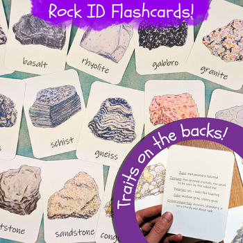Preview of Rock ID Flashcards: identify common rocks! Igneous, sedimentary, & metamorphic
