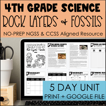 Preview of Rock Layers & Fossils NGSS 5-Day Unit for 4th Grade | 4-ESS1-1 Science + ELA