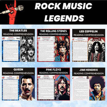 Preview of Rock Music Legends and Rock Stars Reading Comprehension Worksheets Bundle