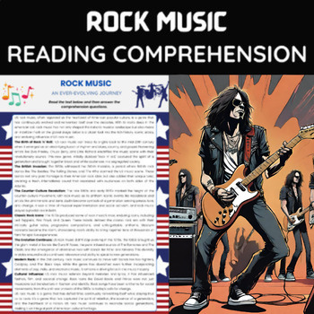 Preview of Rock Music Reading Comprehension Worksheet | Rock Music History