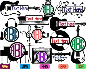 Preview of Rock Music jazz svg clip art Musical Instruments guitar note trumpet drum -84s