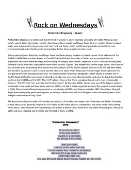 Preview of Rock On Wednesdays Poetry Analysis - Bohemian Rhapsody by Queen