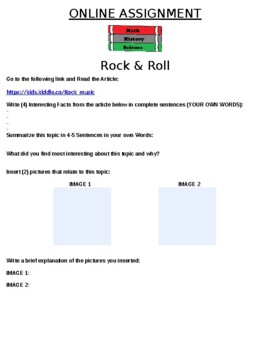 Preview of Rock & Roll Online Assignment (MUSIC)