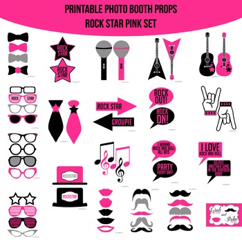 Rockstar Digital Photo Booth Party Props Instant Download 