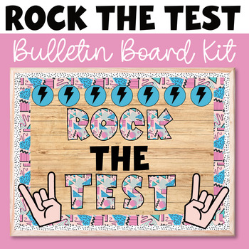 Preview of Rock The Test Bulletin Board Kit, Motivational Decor State Testing Encouragement