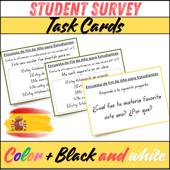 Preview of Rock Themed End-of-Year Student Survey Task Cards (K-4th Grade) - Spanish
