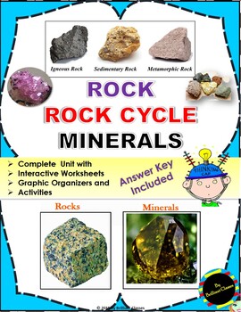 Preview of Rock,Rock Cycle and Minerals : Unit With Interactive Worksheets & Answer Keys