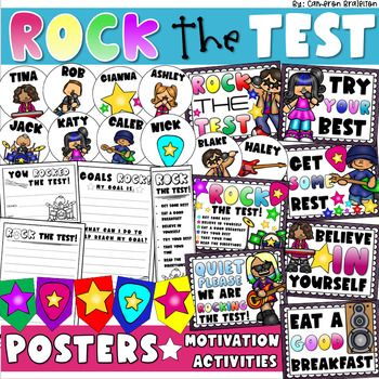 Preview of Rock the Test Posters & Activities | Testing Motivation | Test Prep