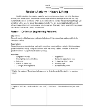 Preview of Rocket Activity - NASA Heavy Lifting - EDP Worksheet
