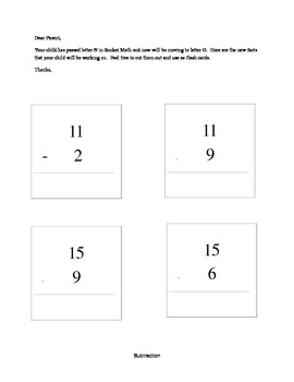 Preview of Rocket Math Subtraction Facts and Letter to Parents