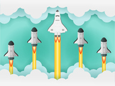Rocket team launching to space background vector illustration.