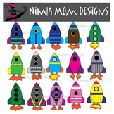 Rockets Clip Art in Color and Black Line