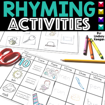 Preview of Rhyming Words Worksheets and Picture Cards for Kindergarten