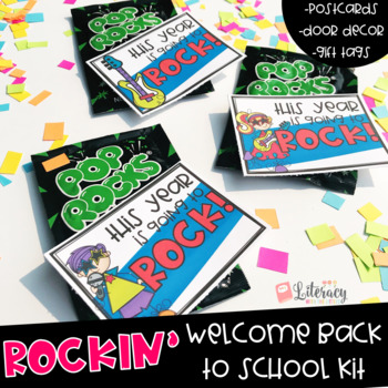 Preview of Rockin' Welcome Back to School Kit Postcards, Gift Tags & Door Decor