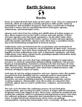 Preview of Rocks Article & Questions (Word Document)