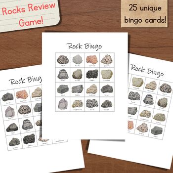 Preview of Rocks Bingo: review game for rock ID with 25 unique bingo cards!