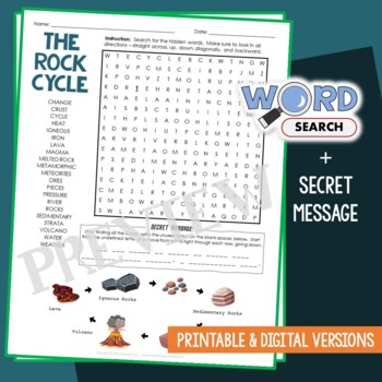 Preview of Types Rocks Cycle Word Search Puzzle Vocabulary Activity Test Review Worksheet
