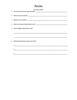 Preview of Rocks Guided Reading Worksheet