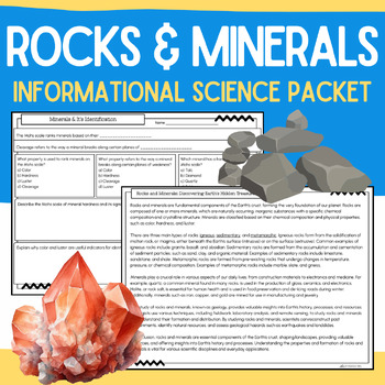 Preview of Rocks & Minerals: Informational Science Passages, Worksheets, & Vocabulary