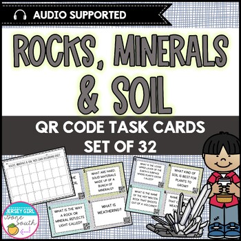 Preview of Rocks, Minerals, & Soil QR Code Review Task Cards Set of 32 - Print & Digital