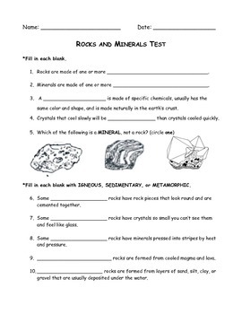 Rocks & Minerals Test and Study Guide - 4th Grade Science by Wendy