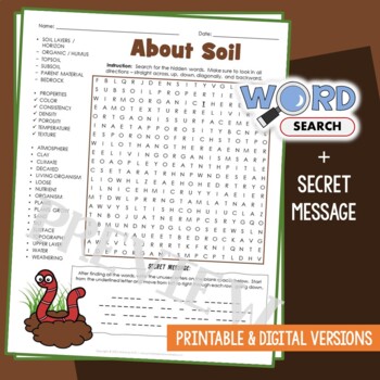 Preview of All About Soil Word Search Puzzle Layer, Property Vocabulary Activity Worksheet