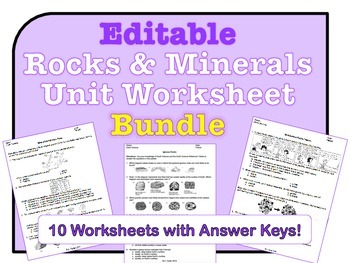 Preview of Rocks & Minerals Worksheets *EDITABLE BUNDLE*