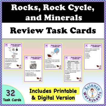 Preview of Rocks, Rock Cycle, and Minerals - Task Cards (Printable & Digital)