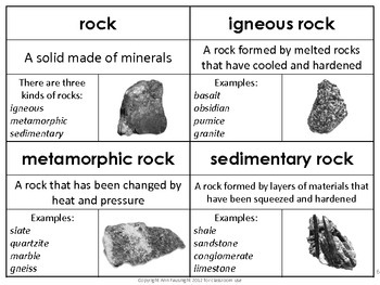 Rocks Vocabulary Cards by Ann Fausnight | Teachers Pay Teachers