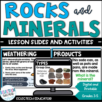 Preview of Rocks and Minerals Third Grade, Properties, Rock Cycle Unit Slides & Activities